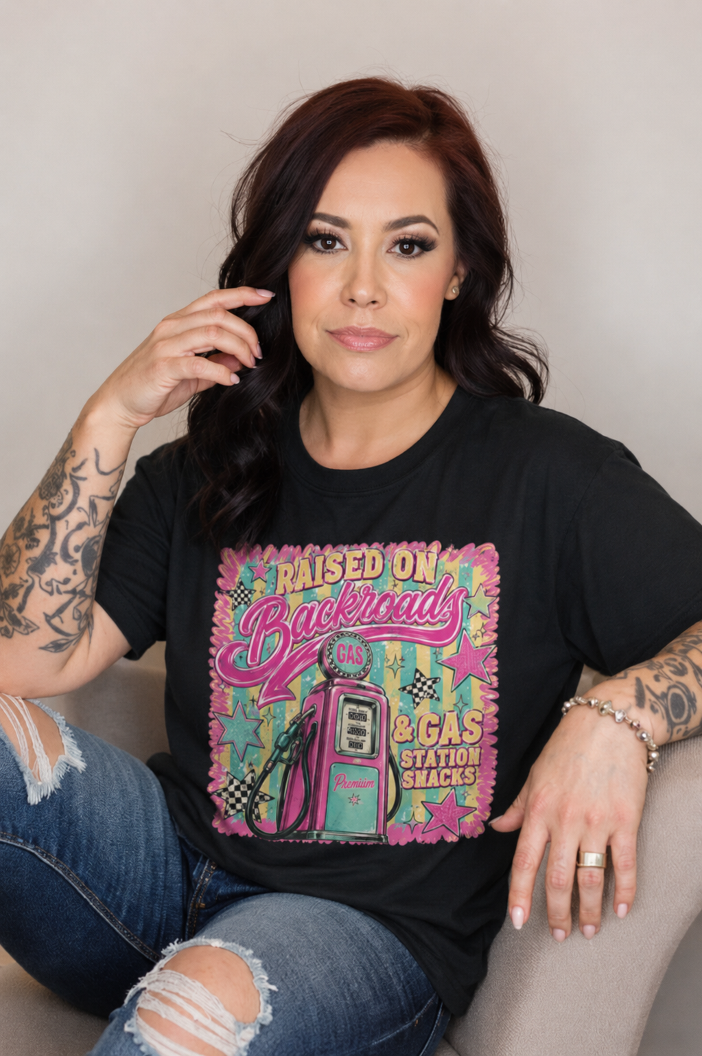 Raised on Backroads Retro Gas Station T-Shirt